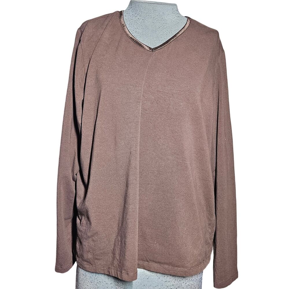Brown Long Sleeve Cotton Blend Tee Size Large